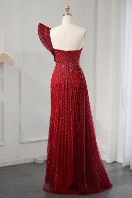 Elegante vestido de noche largo con listones rojos de un hombro Vestido de fiesta de novia_2