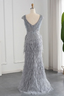 Stylish V-Neck Cap Sleeves Mermaid Evening Dress Sequins Fur Prom Dress_2