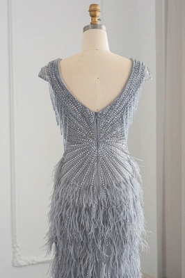 Stylish V-Neck Cap Sleeves Mermaid Evening Dress Sequins Fur Prom Dress_3
