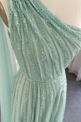 One Shoulder Shinny Beadings Long Evening Dresses Sequins Party Dress_5