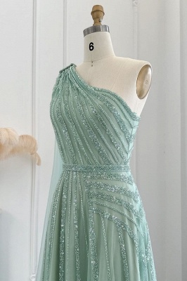One Shoulder Shinny Beadings Long Evening Dresses Sequins Party Dress_4