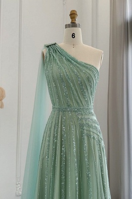 One Shoulder Shinny Beadings Long Evening Dresses Sequins Party Dress_3