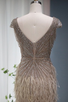 Stylish V-Neck Cap Sleeves Mermaid Evening Dress Sequins Fur Prom Dress_7