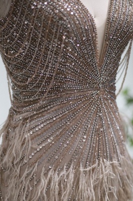 Stylish V-Neck Cap Sleeves Mermaid Evening Dress Sequins Fur Prom Dress_8
