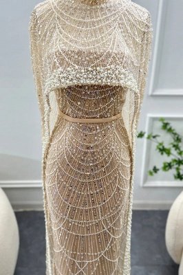 Robe de soirée sirène de luxe à paillettes, dubaï, avec Cape, perles scintillantes, longueur au sol, robe de soirée_13