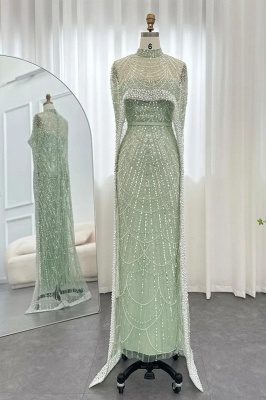 Robe de soirée sirène de luxe à paillettes, dubaï, avec Cape, perles scintillantes, longueur au sol, robe de soirée_17