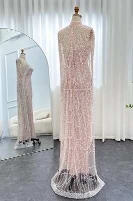 Luxury Sequins Dubai Mermaid Evening Dress with Cape Glitter Pearls Floor Length Party Dress_29