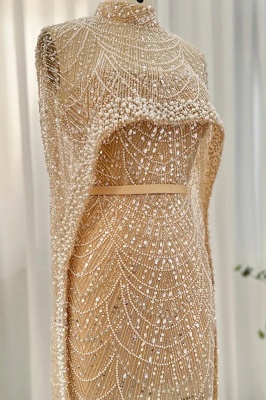 Robe de soirée sirène de luxe à paillettes, dubaï, avec Cape, perles scintillantes, longueur au sol, robe de soirée_12