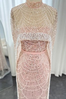 Robe de soirée sirène de luxe à paillettes, dubaï, avec Cape, perles scintillantes, longueur au sol, robe de soirée_30