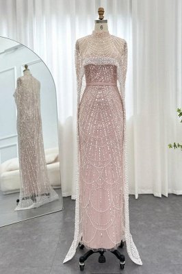 Robe de soirée sirène de luxe à paillettes, dubaï, avec Cape, perles scintillantes, longueur au sol, robe de soirée_28