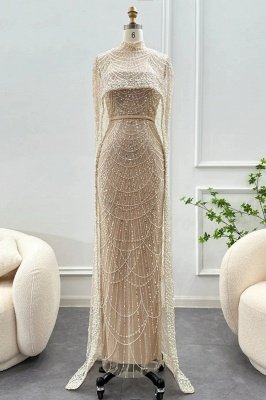 Robe de soirée sirène de luxe à paillettes, dubaï, avec Cape, perles scintillantes, longueur au sol, robe de soirée_7