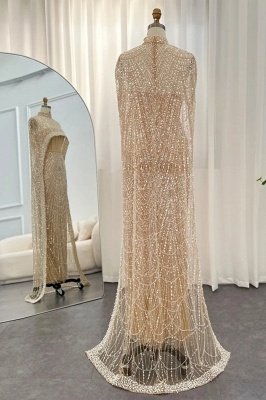 Robe de soirée sirène de luxe à paillettes, dubaï, avec Cape, perles scintillantes, longueur au sol, robe de soirée_8