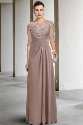 Elegant Chiffon A-Line Wedding Guest Dress Half Sleeves Lace Mother of the Bride Dress_5
