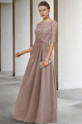 Elegant Chiffon A-Line Wedding Guest Dress Half Sleeves Lace Mother of the Bride Dress_6