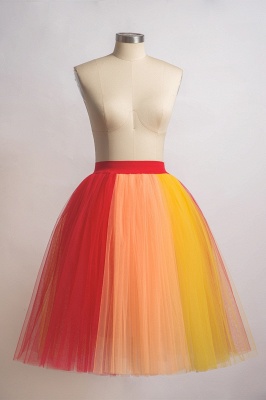 Rainbow Knee Length Skirt Layered Tulle Skirt Girls Colorful Costumes_4