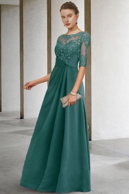 Elegant Chiffon A-Line Wedding Guest Dress Half Sleeves Lace Mother of the Bride Dress_3