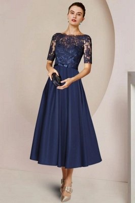 Half Sleeves Royal Blue Ankle Length Mother of the Bride Dress Lace Chiffon Wedding Guest Dress