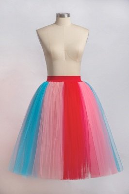 Rainbow Knee Length Skirt Layered Tulle Skirt Girls Colorful Costumes_3