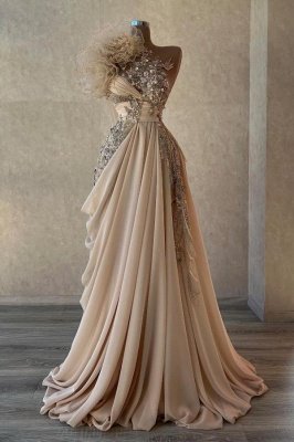 Impresionante vestido de noche de satén con pliegues y flores de un hombro, vestido de fiesta Aline con apliques