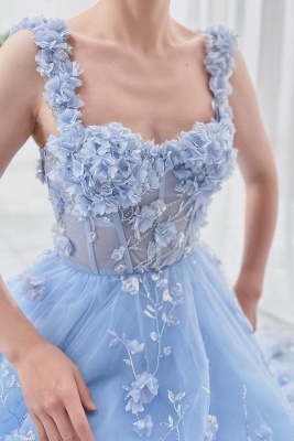 Chic Sweetheart Sky Blue 3D Flowers Tulle A-line Evening Dress Party Wear Dress_4