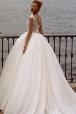 Gorgeous Shiny Sequins Aline Ball Gown with Long Sleeves Wedding Dress_2
