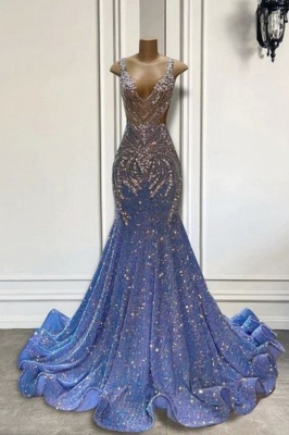 Charming Sleeveless Crew Neck Gliiter Crystals Mermaid Prom Dress_1