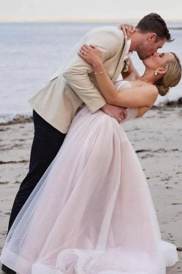 Simple Sweetheart Sleeveless Aline Wedding Dresses Tulle Beach Bridal Dress