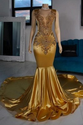Stunning Crystals Mermaid Prom Dress V-Neck Long Sleeves Satin Bodycon Party Dress