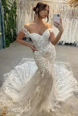 Off-the-Shoulder Tulle Lace Mermaid Bridal Dress Floral Appliques Sweetheart Wedding Dresses