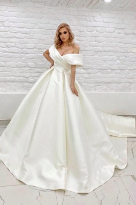 Simple Off-the-Shoulder Aline Satin Wedding Dress