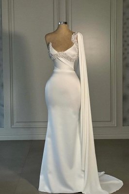 Verführerisches weißes Meerjungfrau-Abendkleid aus Satin mit 3D-Kristallen und schmaler bodenlanger Form