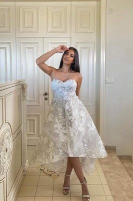 Sweetheart Sleeveless Floral Lace Hi-Lo Wedding Dress Asymmetrical Bridal Dress