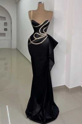 Elegante vestido de fiesta de sirena negro con escote en forma de corazón Vestido de fiesta ajustado con tirantes de cristales