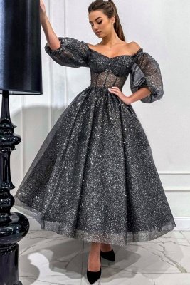 Vintage Kleid mit Puffärmeln und Glitzer, knöchellang, für besondere Anlässe