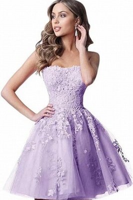 Strapless Tulle Lace Homecoming Dress Short Party Dress with Appliques