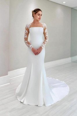 Wunderschönes weißes langes Sain-Brautkleid mit Ärmeln aus floraler Spitze