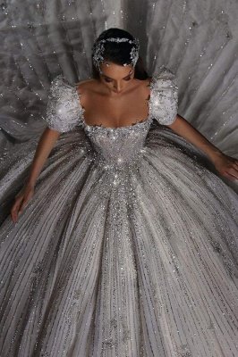 Sparkly Crystal Sequins Wedding Dresses Shiny Rhinestone SquareA-line Bridal Ball Gowns_1
