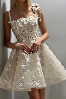 Schicke ärmellose kurze Brautkleider aus Tüllspitze mit Blumenmuster