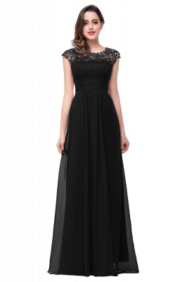 Beaded Chiffon Capped-Sleeves Open-Back Long Lace A-line Party Dresses_4