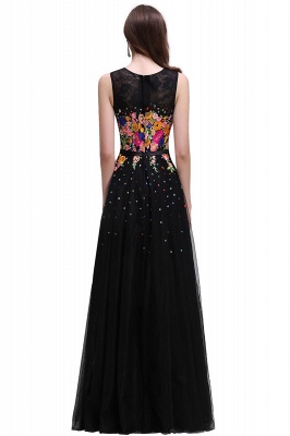 CAMERON | A-line Jewel Neck Tulle Black Prom Dresses with Embroidery Flowers_3