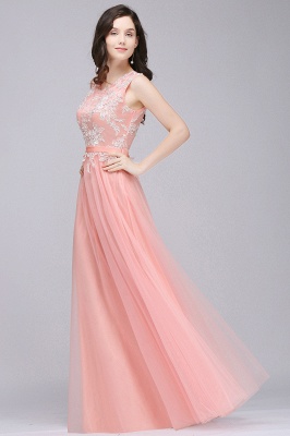 CARLY | A-line Jewel Neck Long Tulle Pink Prom Dresses with Sash_6
