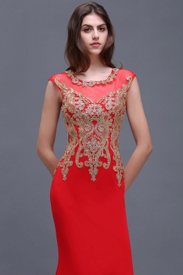 BELEN | Sheath Round Neck Floor-Length Red Prom Dresses With Applique_5