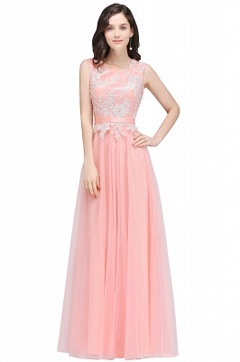 CARLY | A-line Jewel Neck Long Tulle Pink Prom Dresses with Sash_1