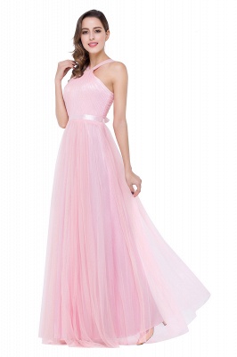 ELLIOTT | Sheath Floor-length Pink Tulle Bridesmaid Dresses with Ribbon Sash_6