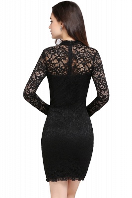 ARYANNA | Sheath High Neck Short Black Lace Cocktail Dresses_3