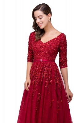 FRANCES | A-Line Floor-Length V-neck Half Sleeves Lace Appliques Prom Dresses_5