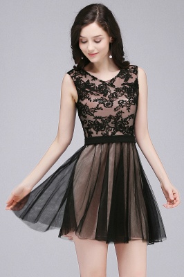ELEANOR | A-line Crew Short Sleeveless Tulle Lace Appliques Prom Dresses_5