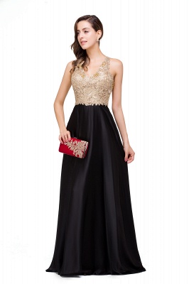 EMMALINE | A-Line Floor-Length V-neck Appliques Prom Dresses_11