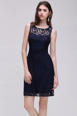 CHARLEIGH |Sheath Scoop neck Short Navy Blue Lace Prom Dresses_2