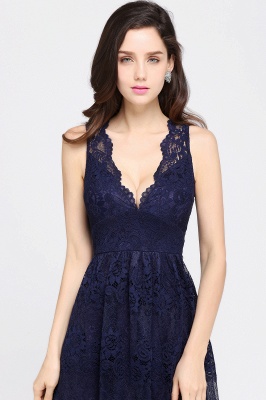 CHAYA | Sheath V-neck Floor-length Lace Navy Blue Prom Dress_15